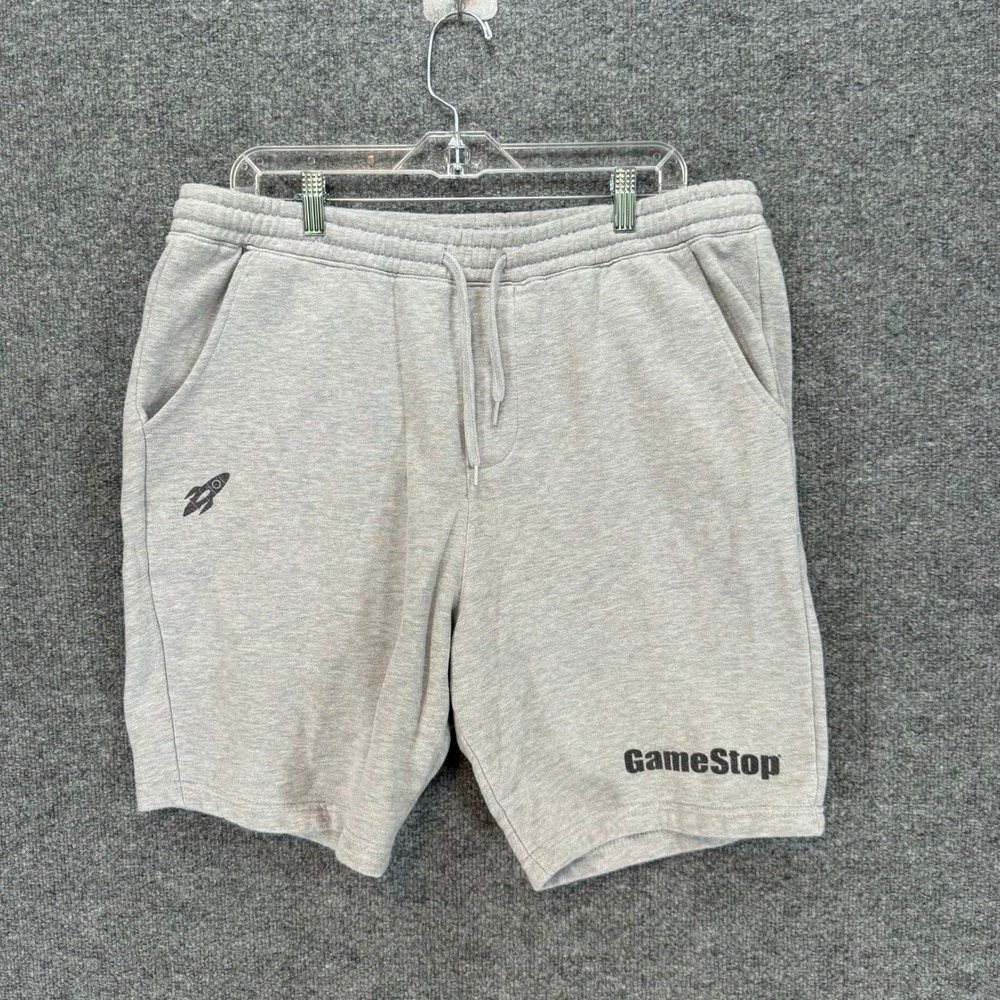 GameStop Sweat‎ Shorts Mens 2XL Gray Rocket To The Moon Fleece Lounge Gym